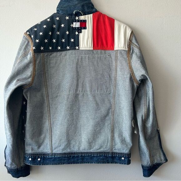 Vintage Tommy Hilfiger Blue Denim Jacket with Red and White Logo - Picture 12 of 16